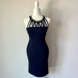Navy Bejeweled Cocktail Dress